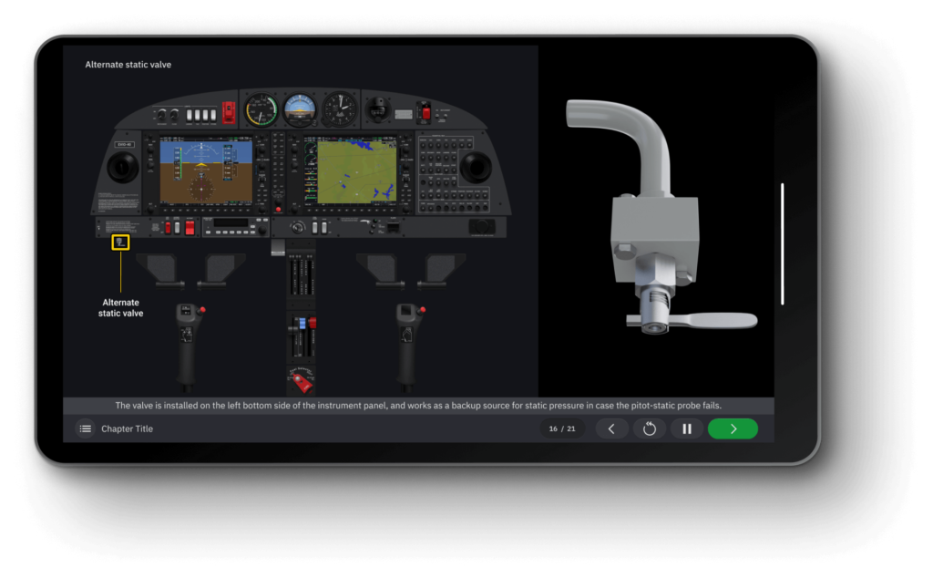 Screen from the DA40-180 distance learning on the iPad