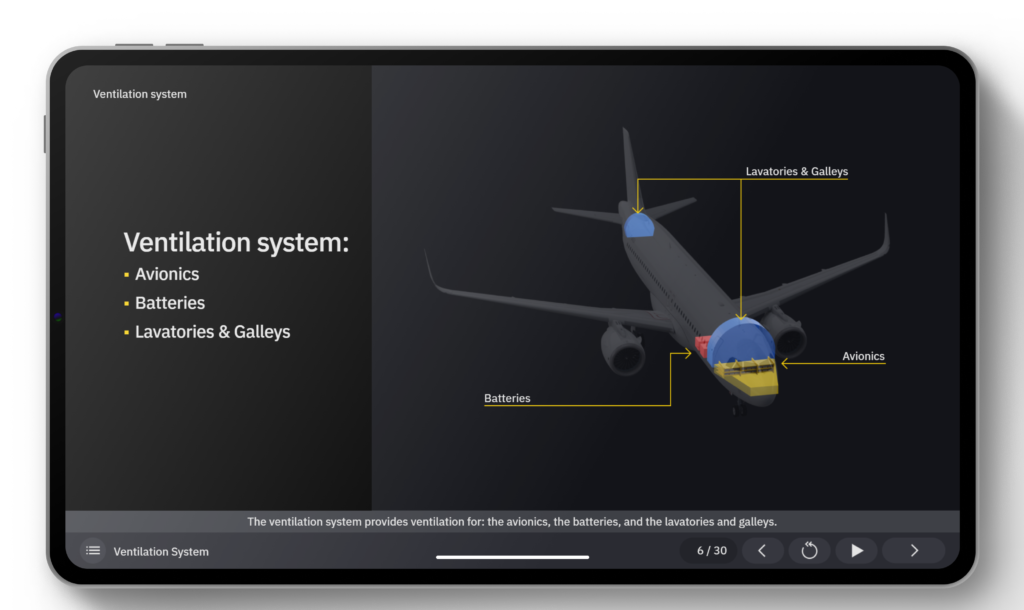Tablet device presences part of e-learning Airbus A320neo training on LMS Platform